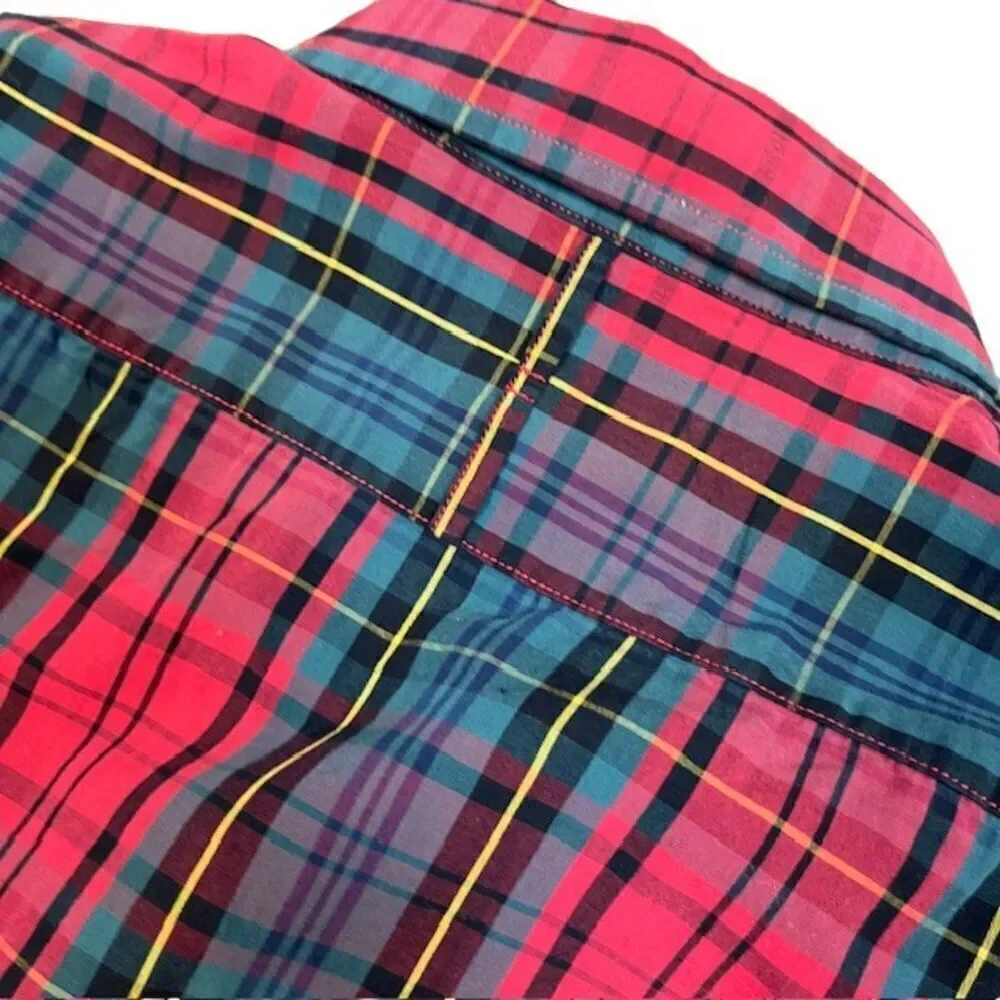 Banana Republic Men's Plaid‎ Button Down Shirt Contrast Cuff Red Green Medium